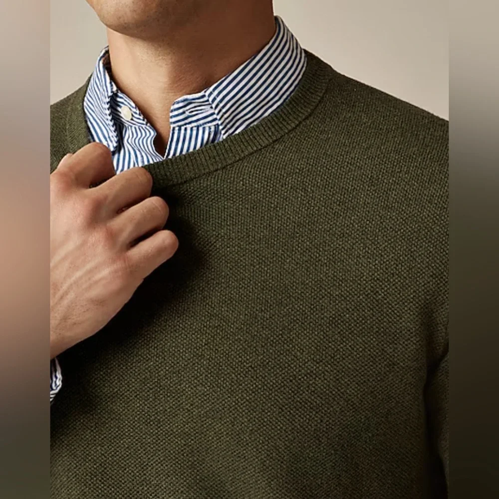 J. Crew - 100% Cotton Piqué-Stitch Crewneck Sweater in Green - Size M